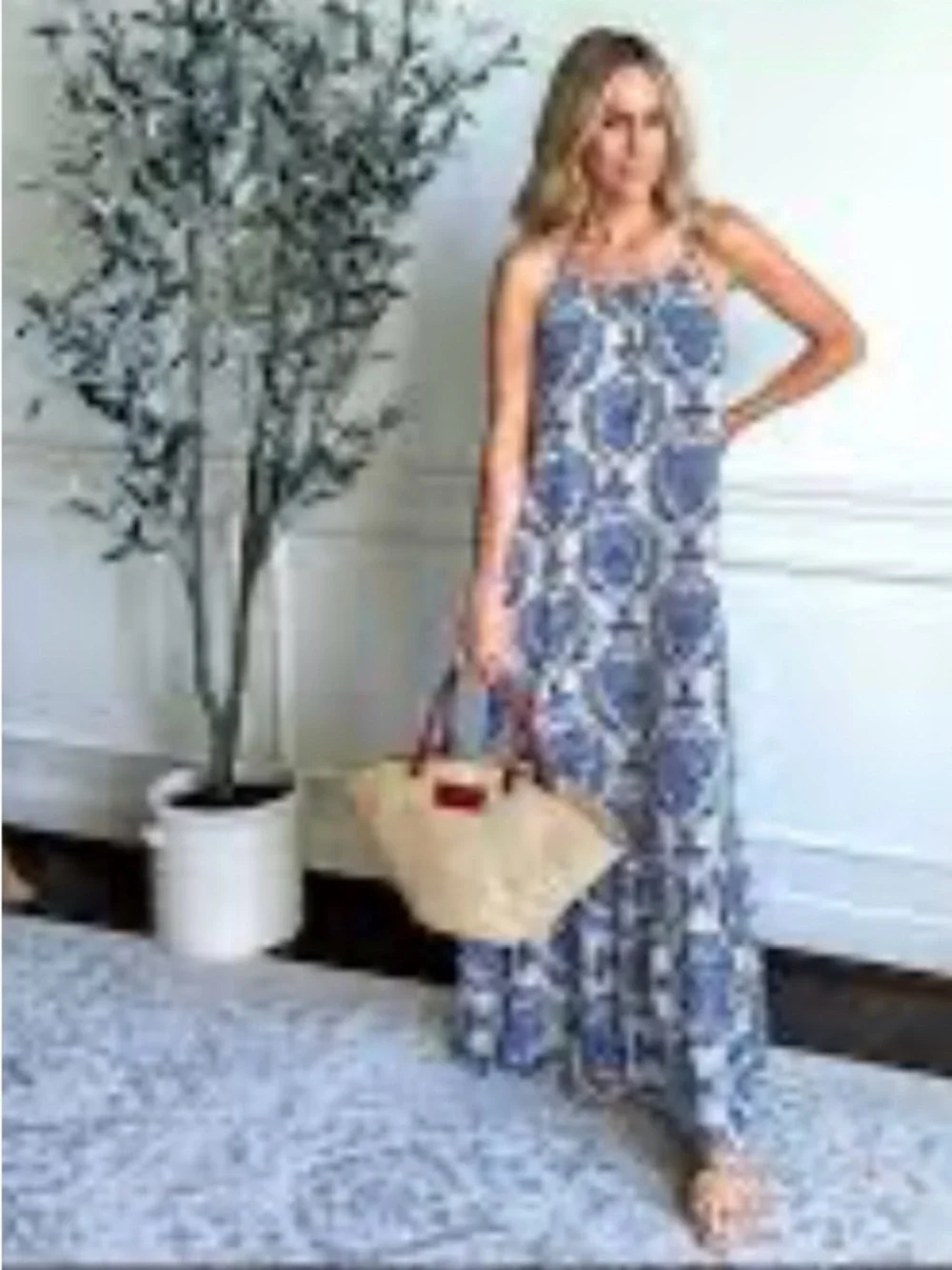 Blue and Cream Floral Maxi dress